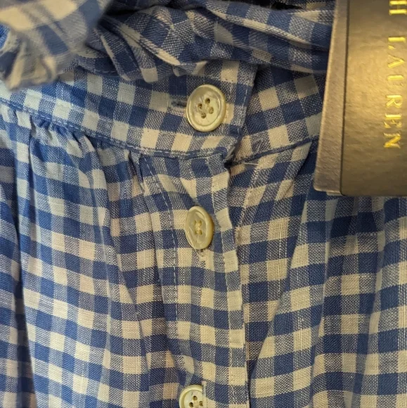 NWT Polo Ralph Lauren 100% Linen Blue Gingham Check Tiered Midi Feminine Skirt 8 - Picture 2 of 10